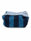 Indigo Stripes Frill Hand Block Print Toiletry Pouch - Sunesa