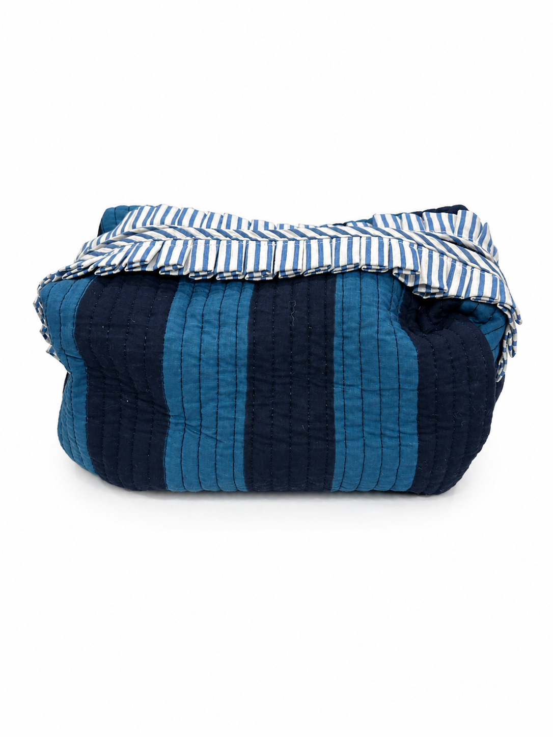 Indigo Stripes Frill Hand Block Print Toiletry Pouch