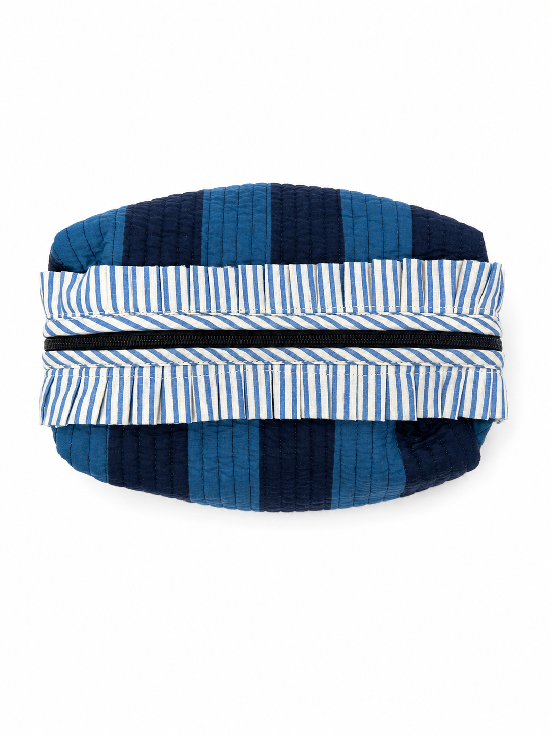 Indigo Stripes Frill Hand Block Print Toiletry Pouch