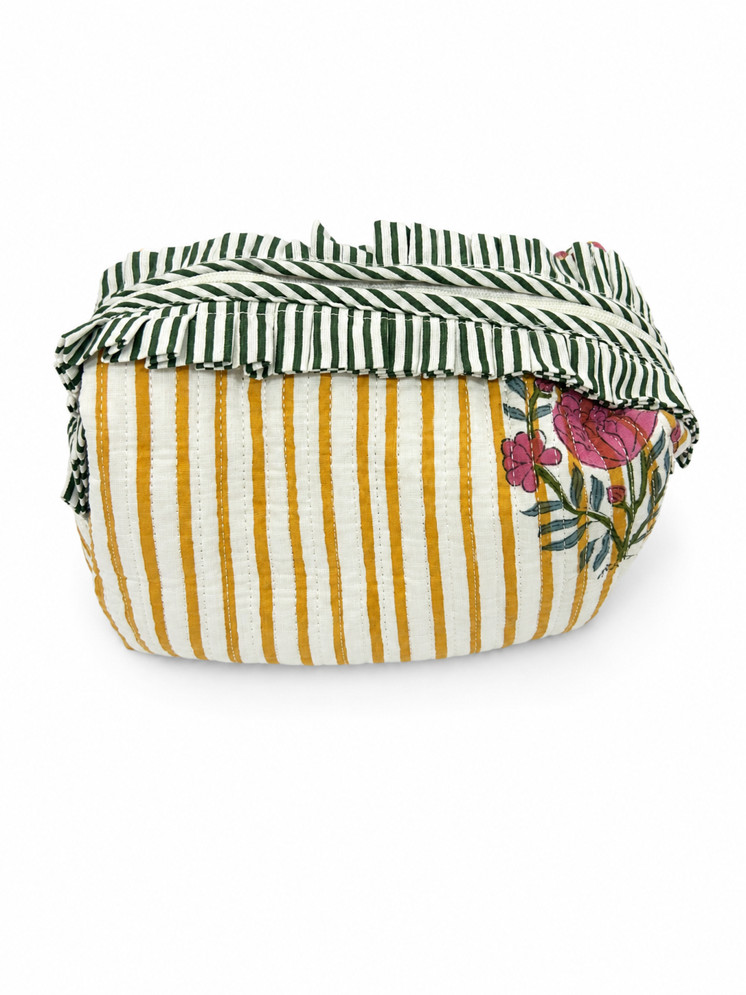 Rose Stripes Hand Block Print Toiletry Pouch