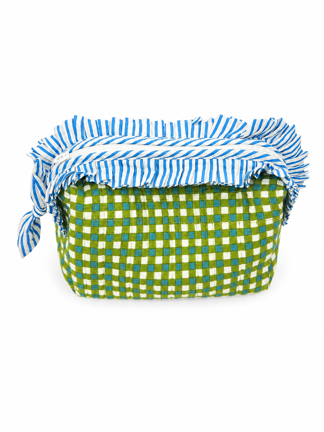 Green Gingham Check Frills Toiletry Pouch
