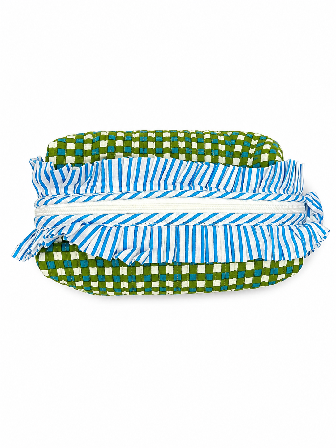 Green Gingham Check Frills Toiletry Pouch