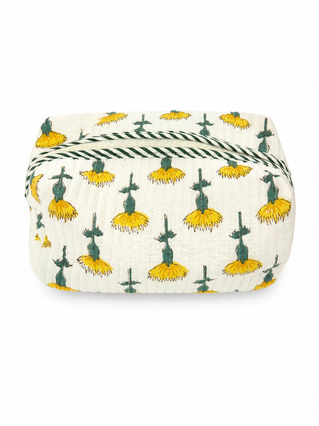 Yellow Blossom Hand Block Print Toiletry Pouch