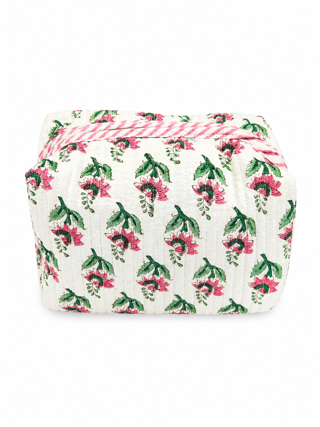 Pink Floral Hand Block Print Toiletry Pouch