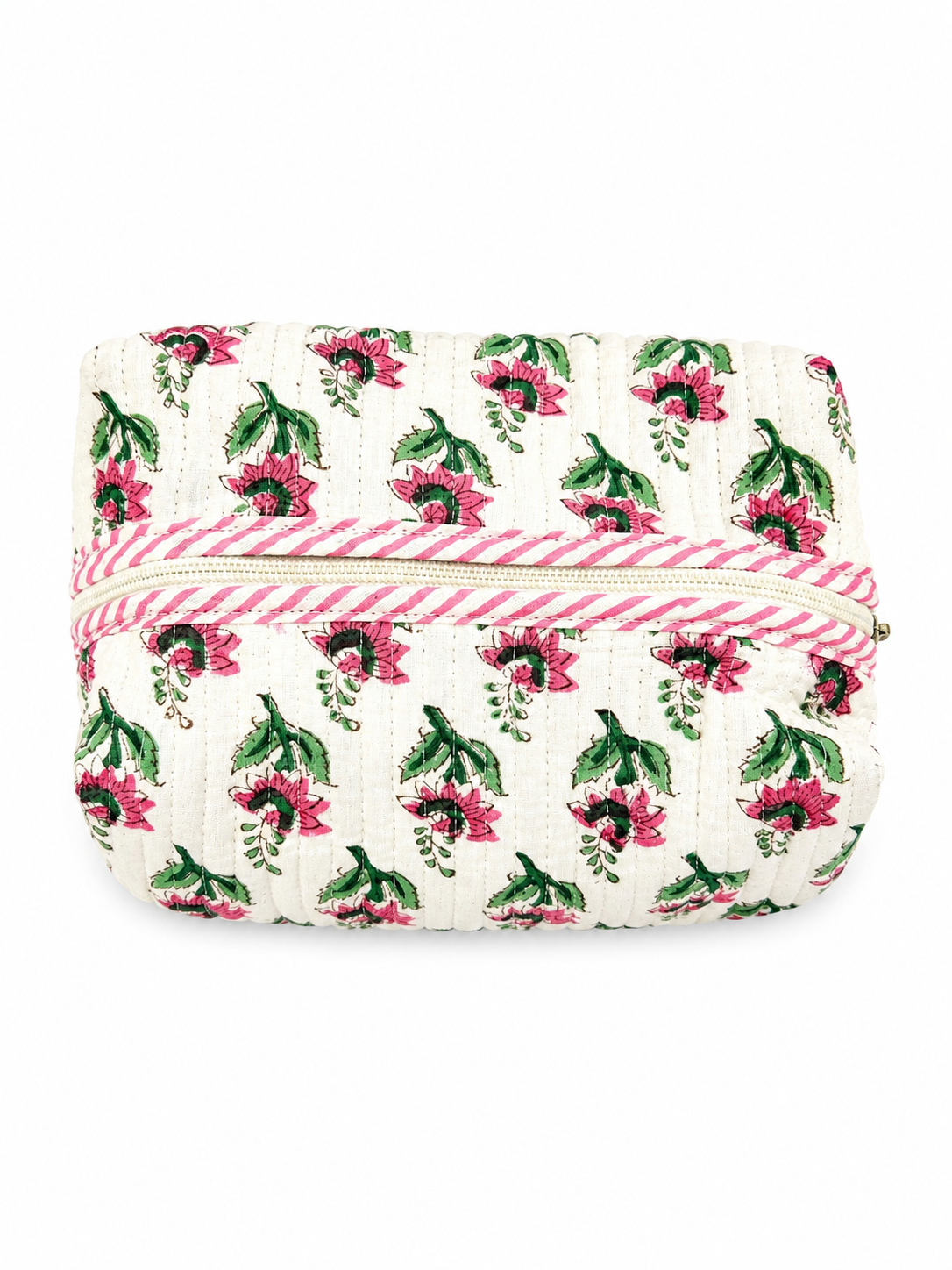 Pink Floral Hand Block Print Toiletry Pouch