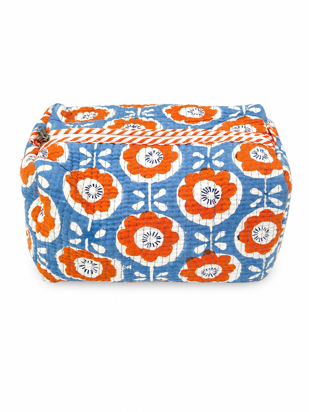 Blue & Orange Floral Hand Block Print Toiletry Pouch