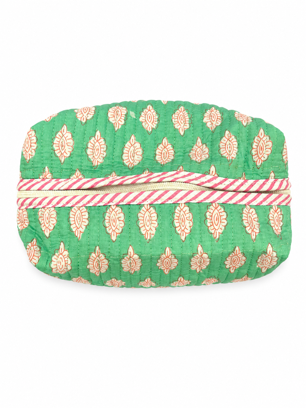 Green & Coral Hand Block Print Toiletry Pouch - Sunesa