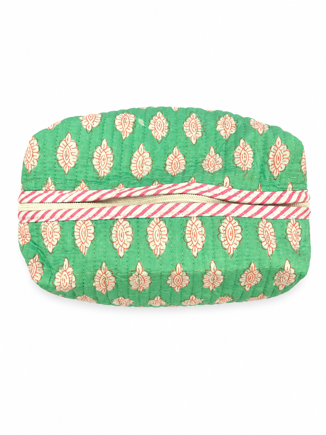 Green & Coral Hand Block Print Toiletry Pouch