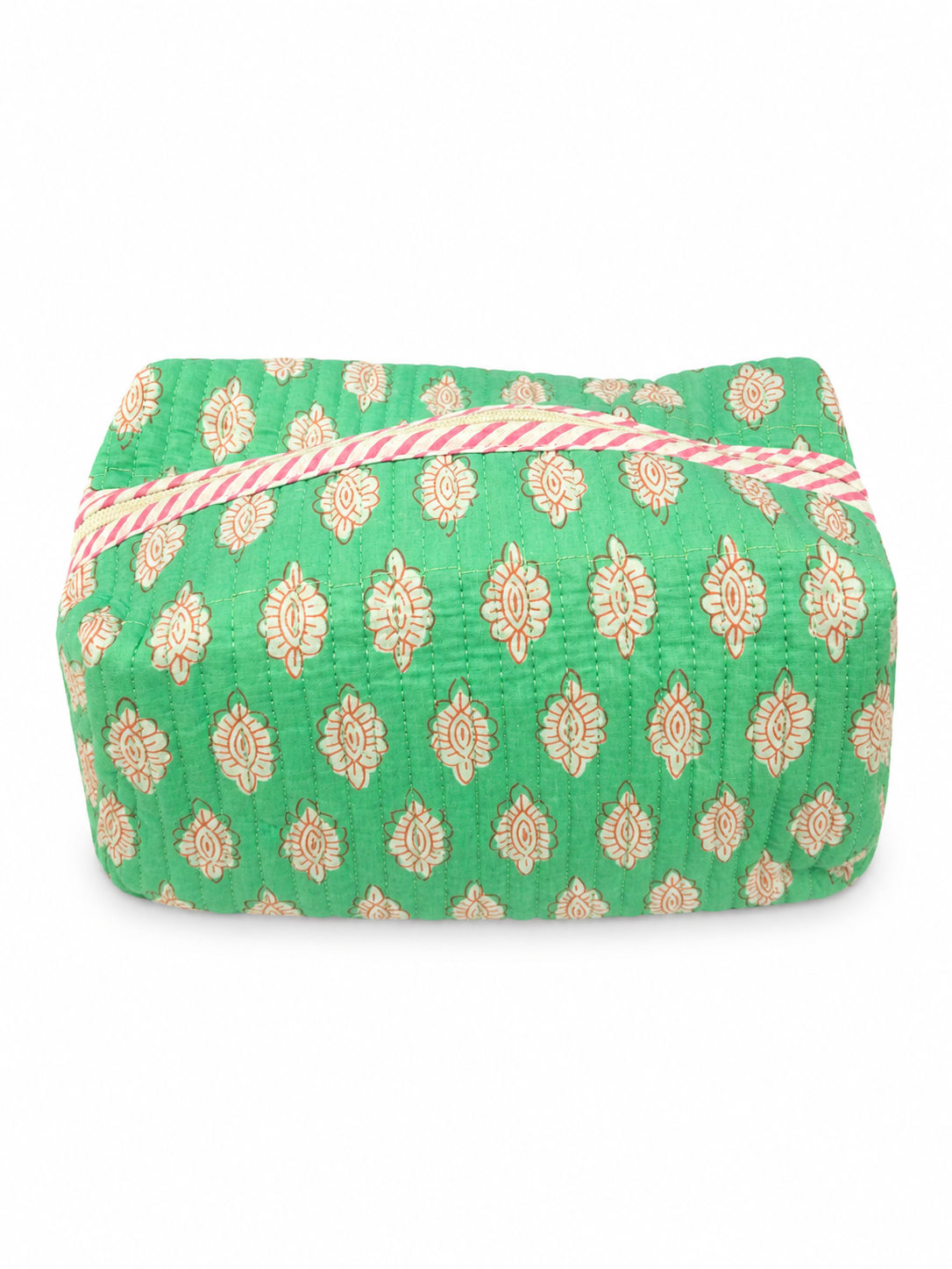Green & Coral Hand Block Print Toiletry Pouch