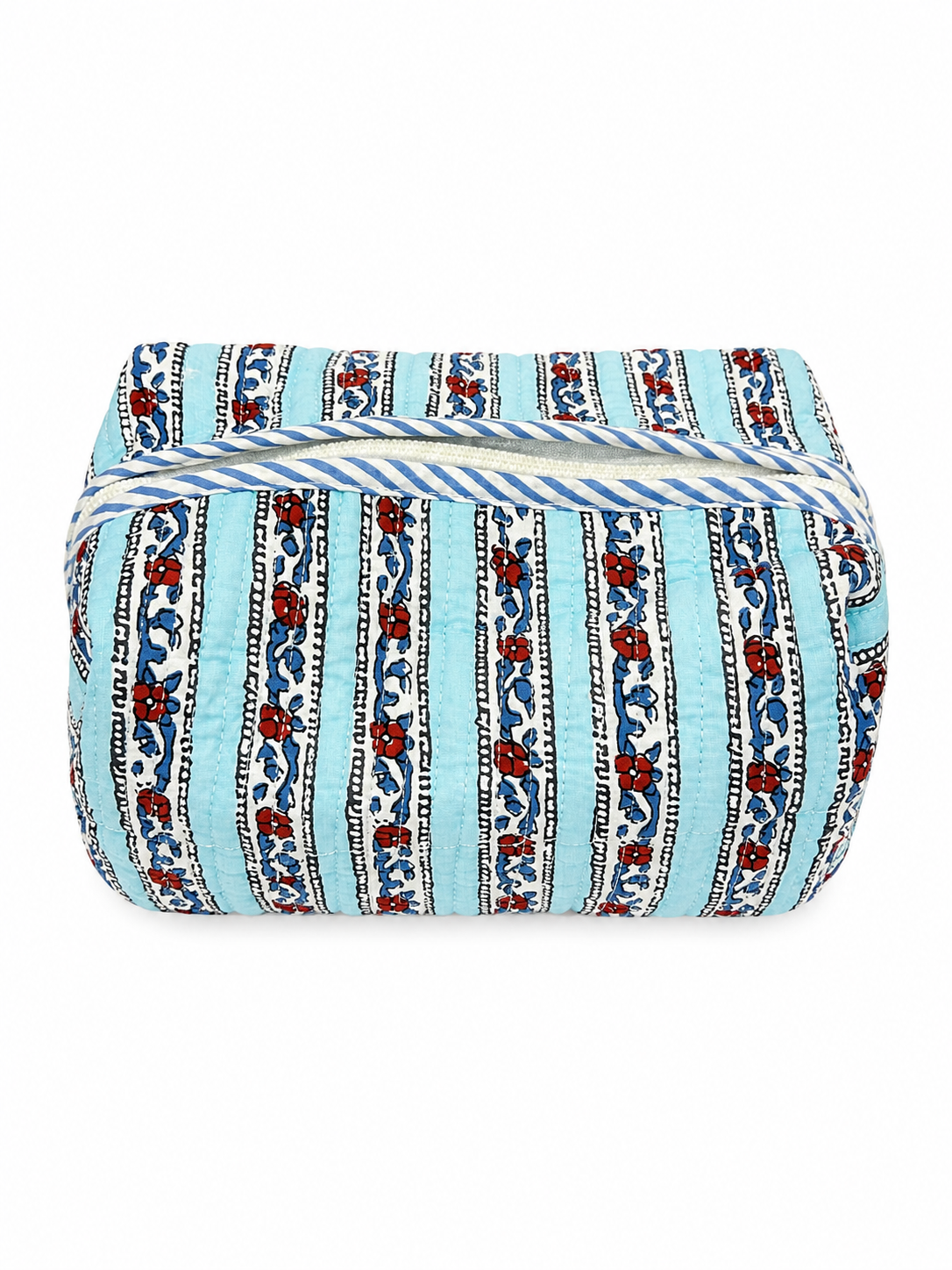 Blue and Red Stripes Hand Block Print Toiletry Pouch