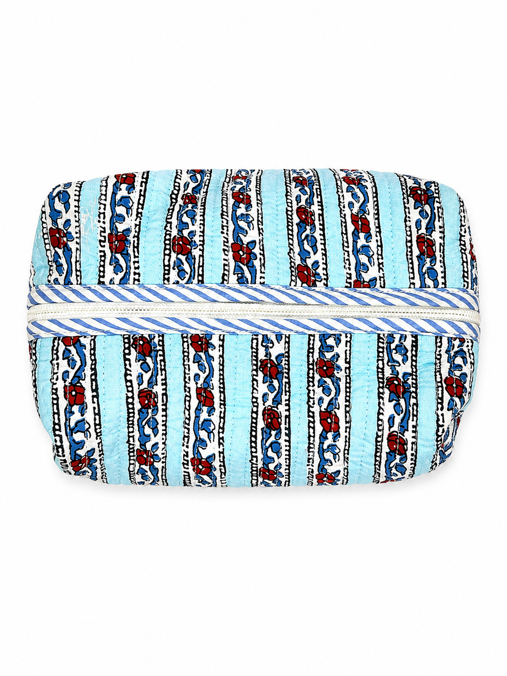 Blue and Red Stripes Hand Block Print Toiletry Pouch