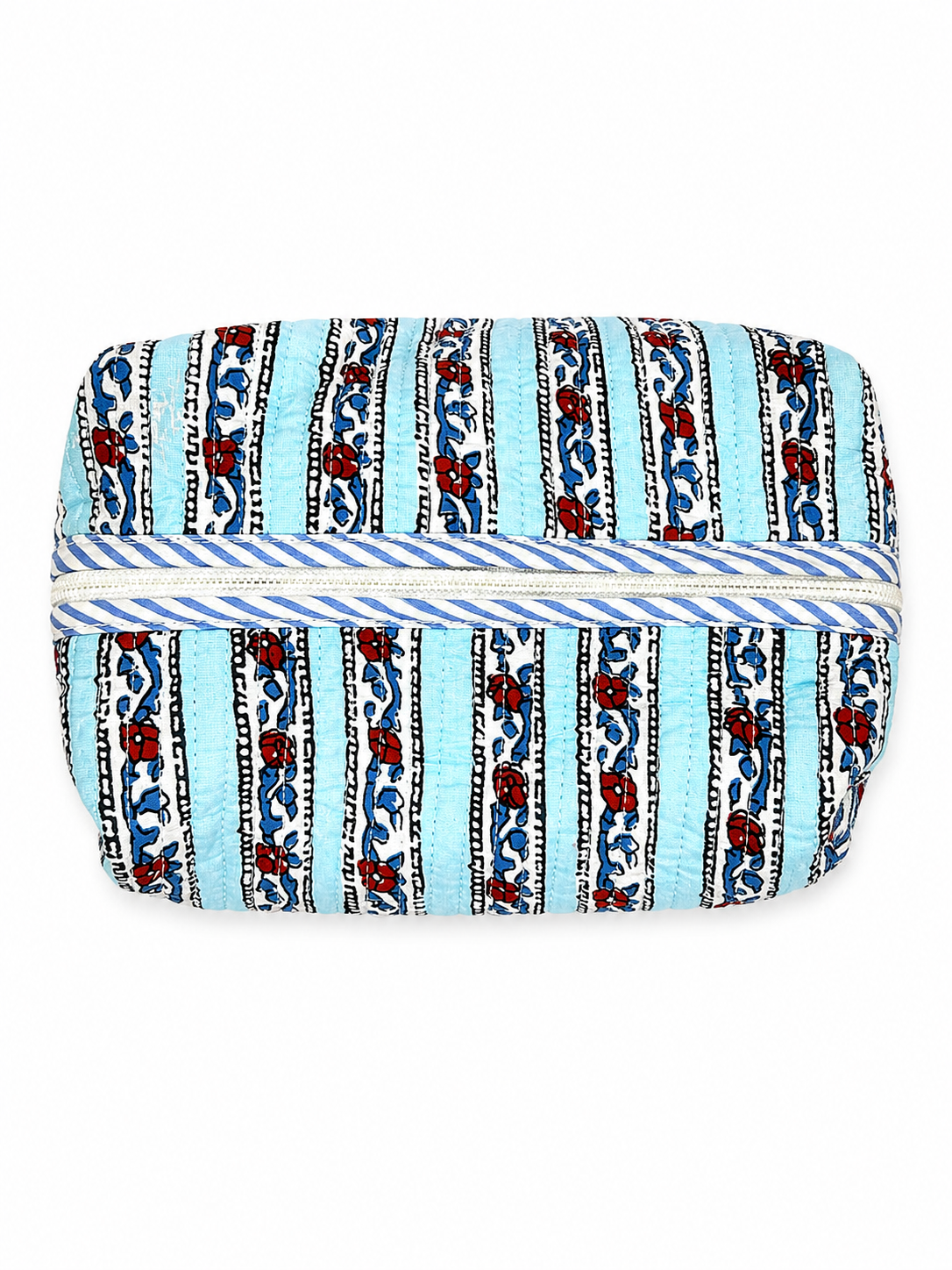 Blue and Red Stripes Hand Block Print Toiletry Pouch