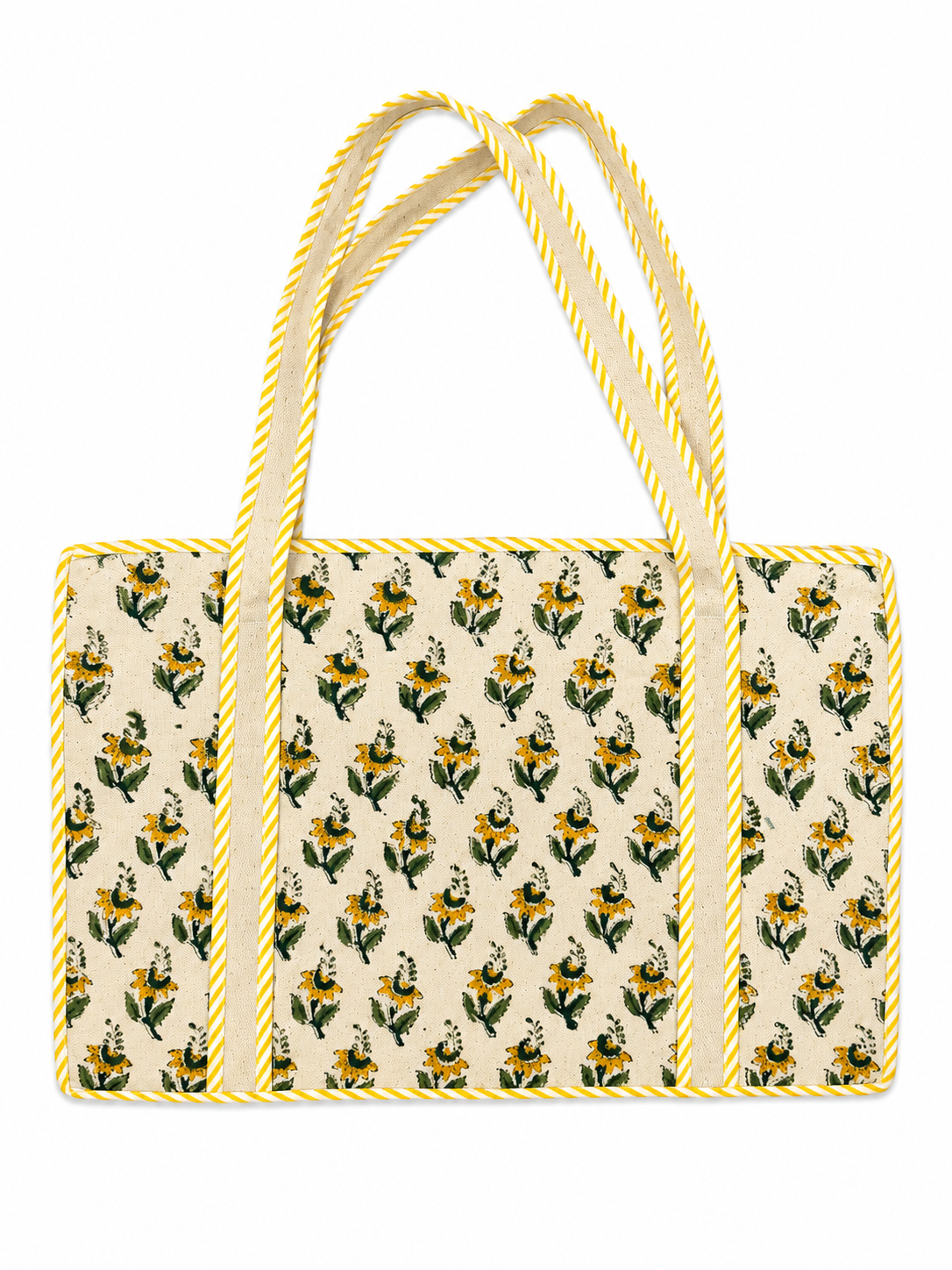 Yellow Hibiscus Hand Block Print Large Tote