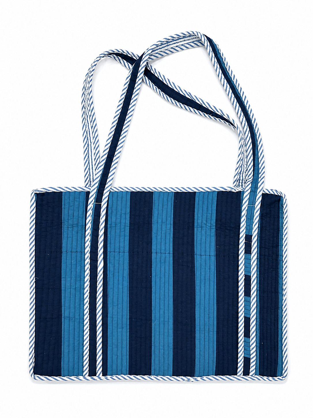 Blue & Indigo Stripes Hand Block Print Large Tote