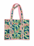 Green & Pink Hand Block Print Small Tote - Sunesa