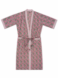 Pink Flowers Mulmul Hand Block Print Bathrobe - Sunesa