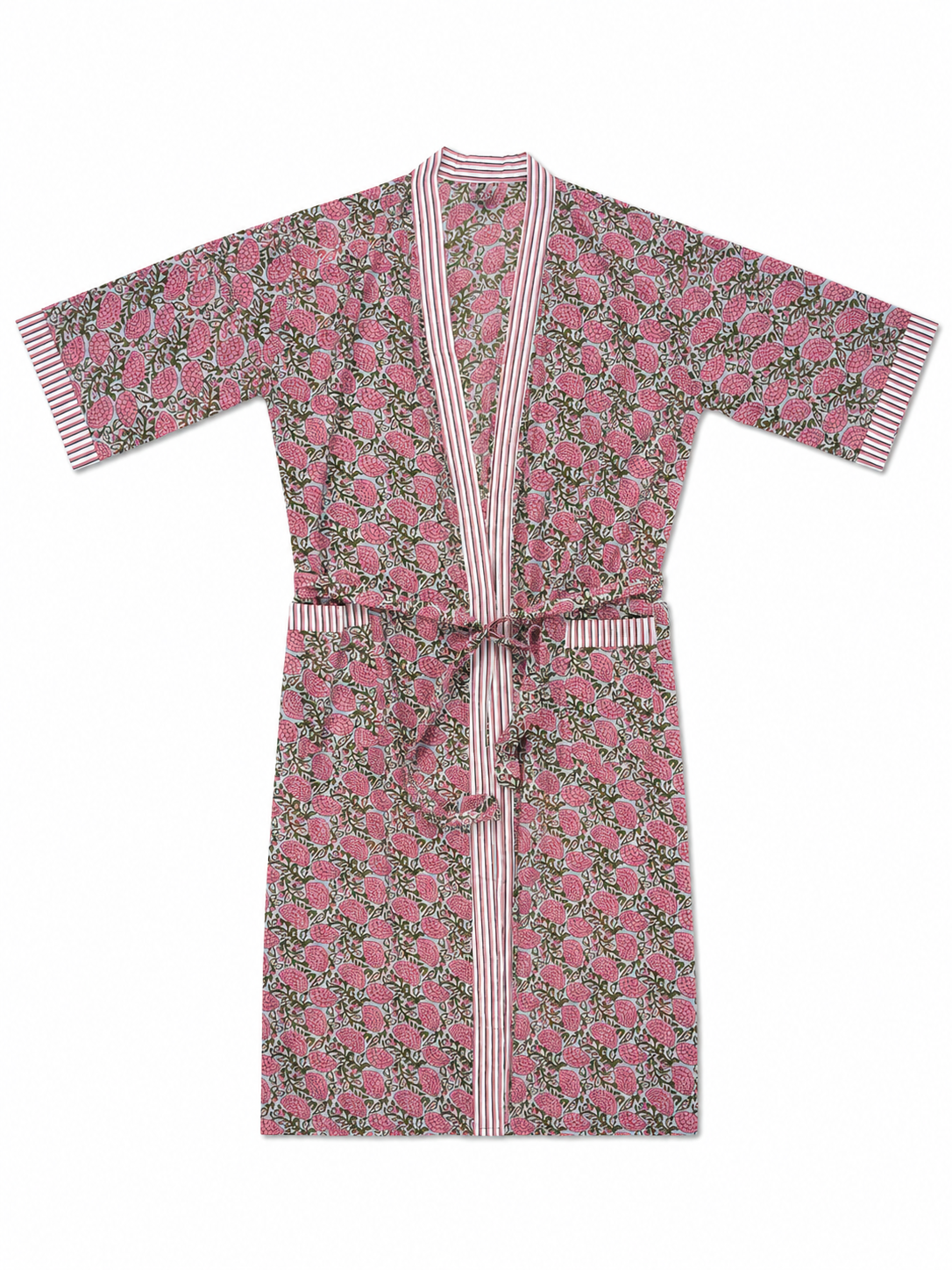 Pink Flowers Mulmul Hand Block Print Bathrobe