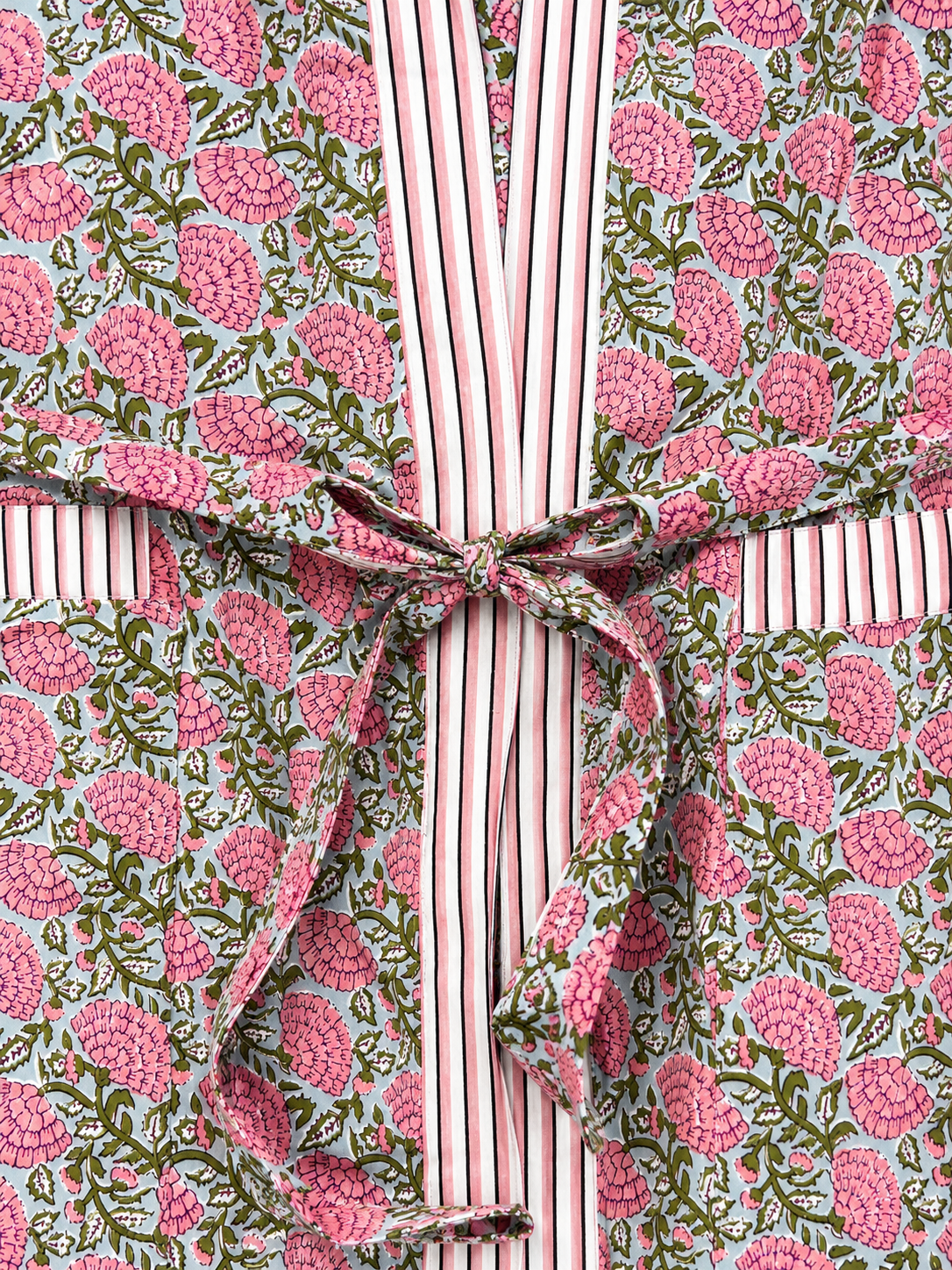 Pink Flowers Mulmul Hand Block Print Bathrobe