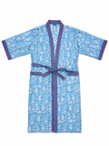 Sky Blue Mulmul Hand Block Print Bathrobe - Sunesa