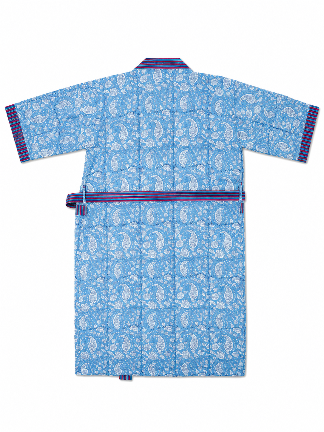 Sky Blue Mulmul Hand Block Print Bathrobe