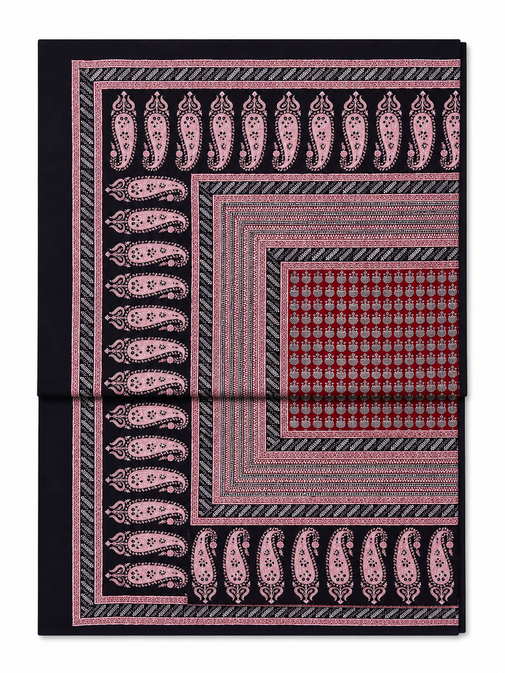 Red & Black Bagh Hand Block Print Bed Sheet - Sunesa