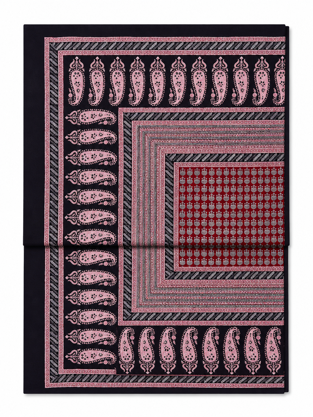 Red & Black Bagh Hand Block Print Bed Sheet