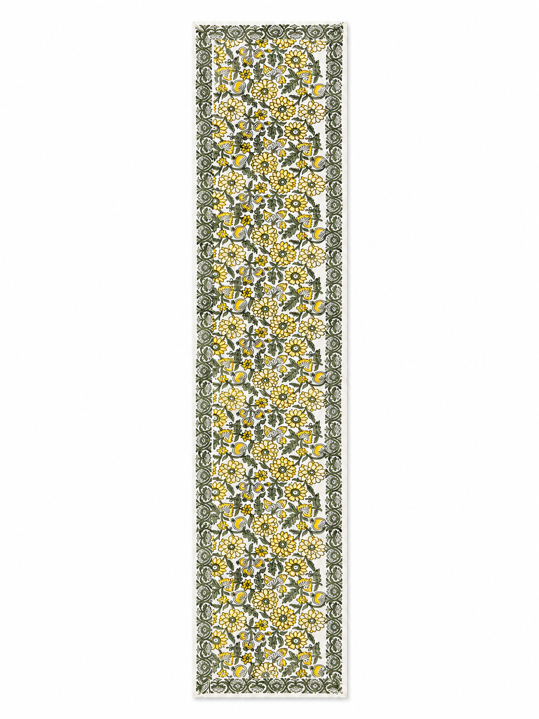 Yellow Floral Hand Block Print Table Runner
