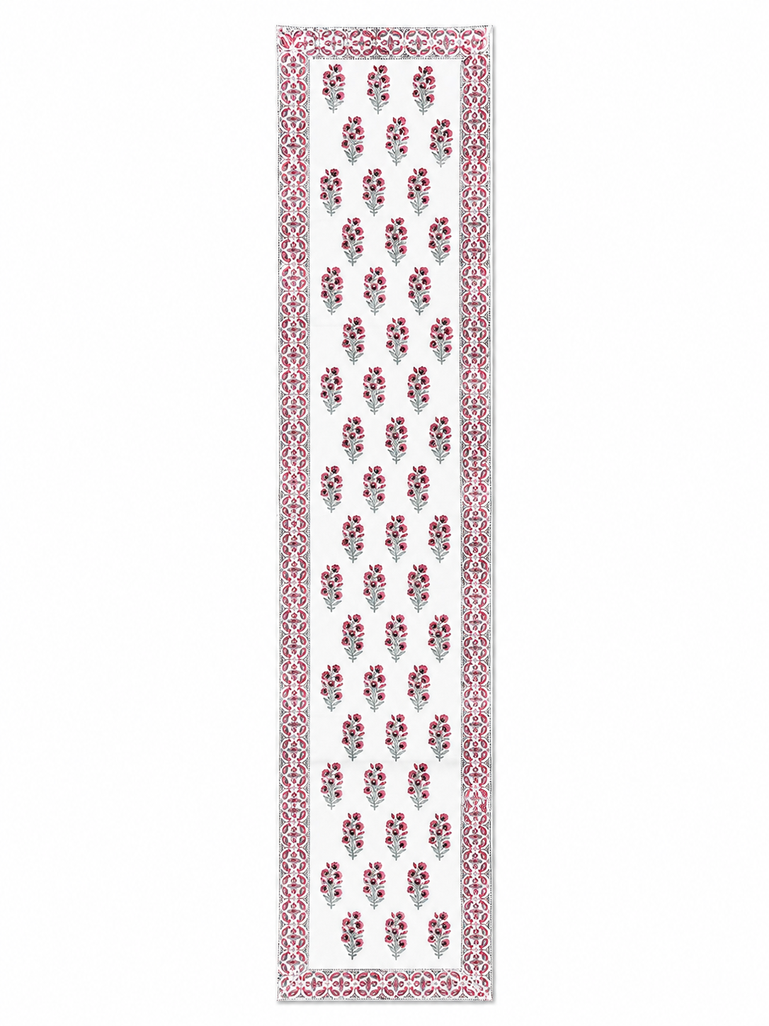 Pink Flowers Hand Block Print Table Runner