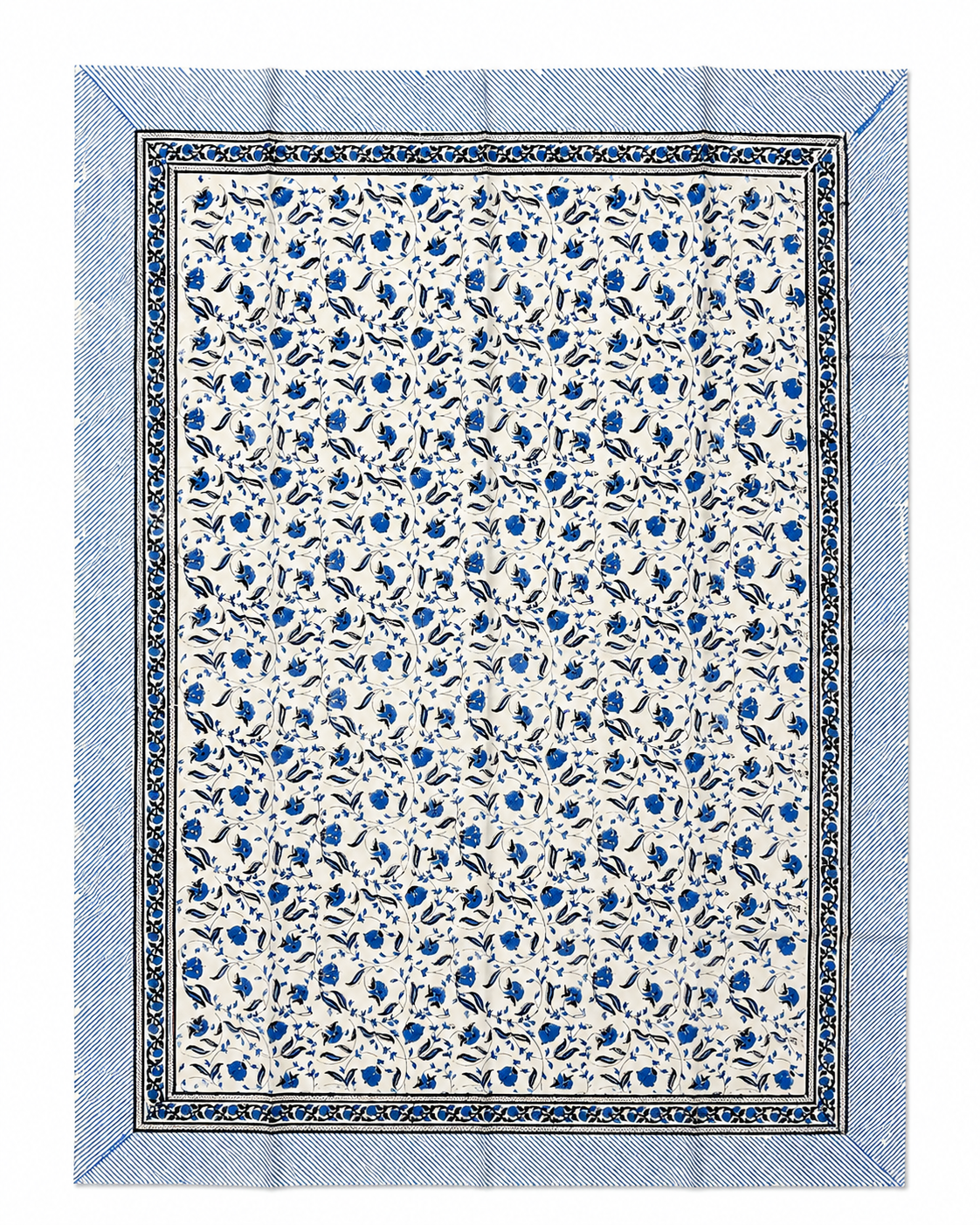 Blue Indigo Floral Hand Block Print Coffee Table Cover