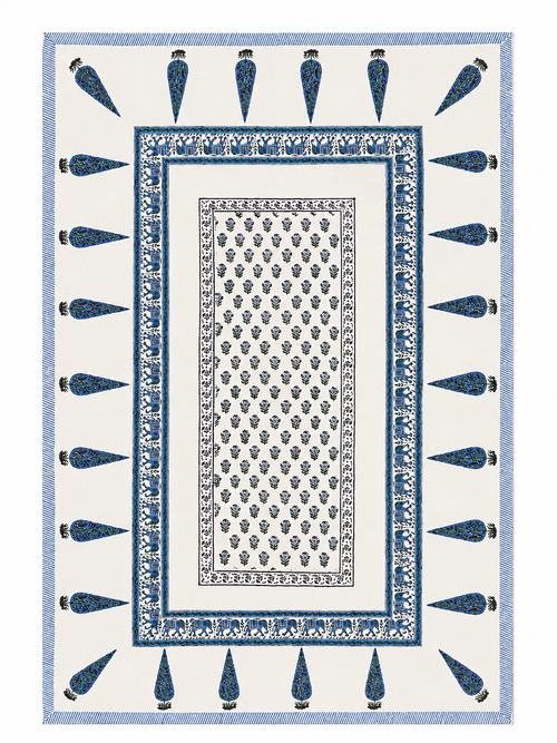 Blue Cypress Hand Block Print Table Cover - Sunesa