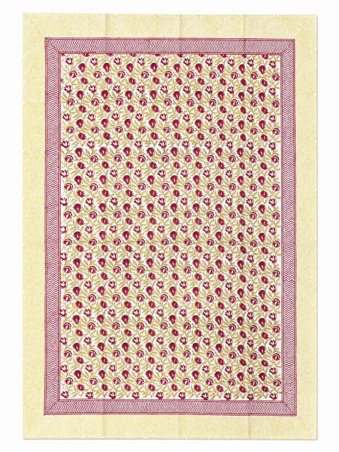 Yellow & Pink Floral Hand Block Print Coffee Table Cover