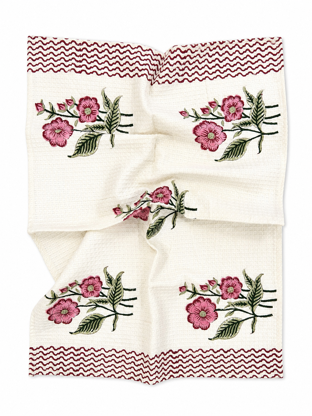 Pink Floral Hand Block Print Hand Towel - Sunesa