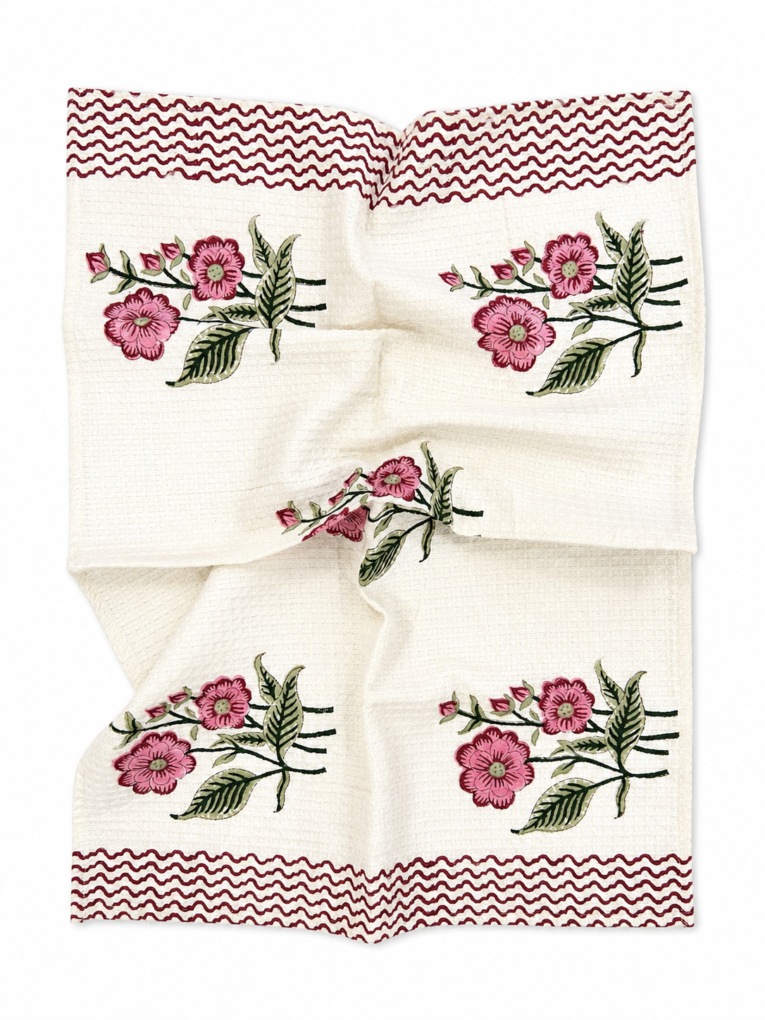 Pink Floral Hand Block Print Hand Towel
