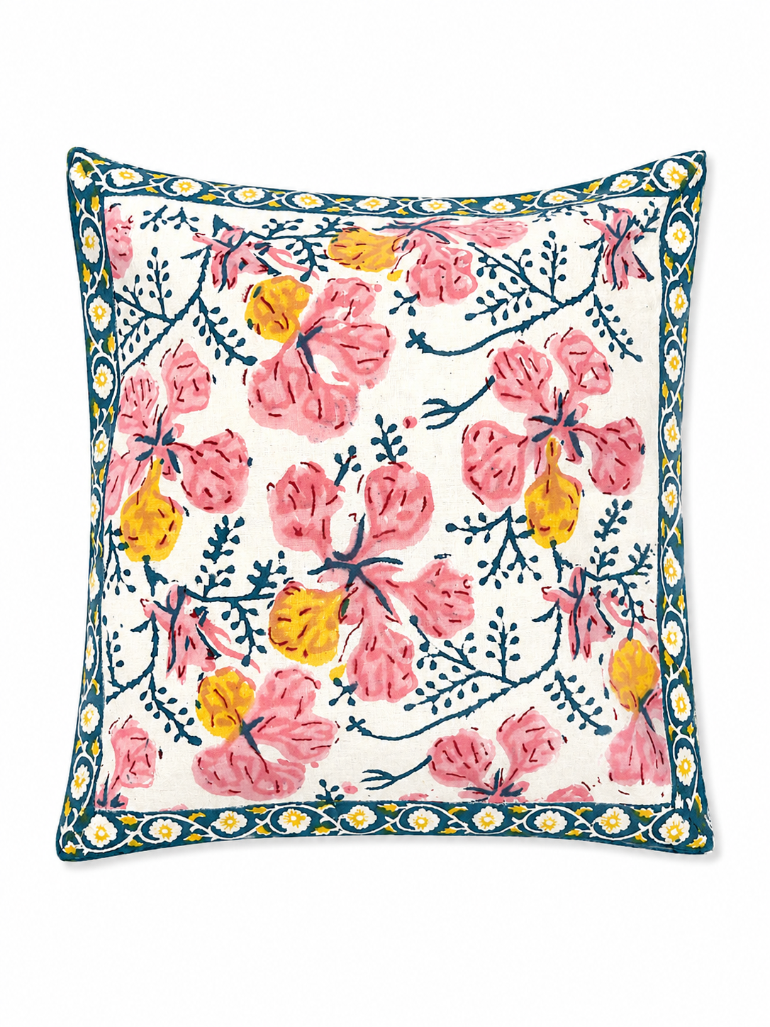 Hibiscus Floral Hand Block Print Cushion Cover