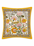 Yellow Floral Hand Block Print Cushion Cover - Sunesa