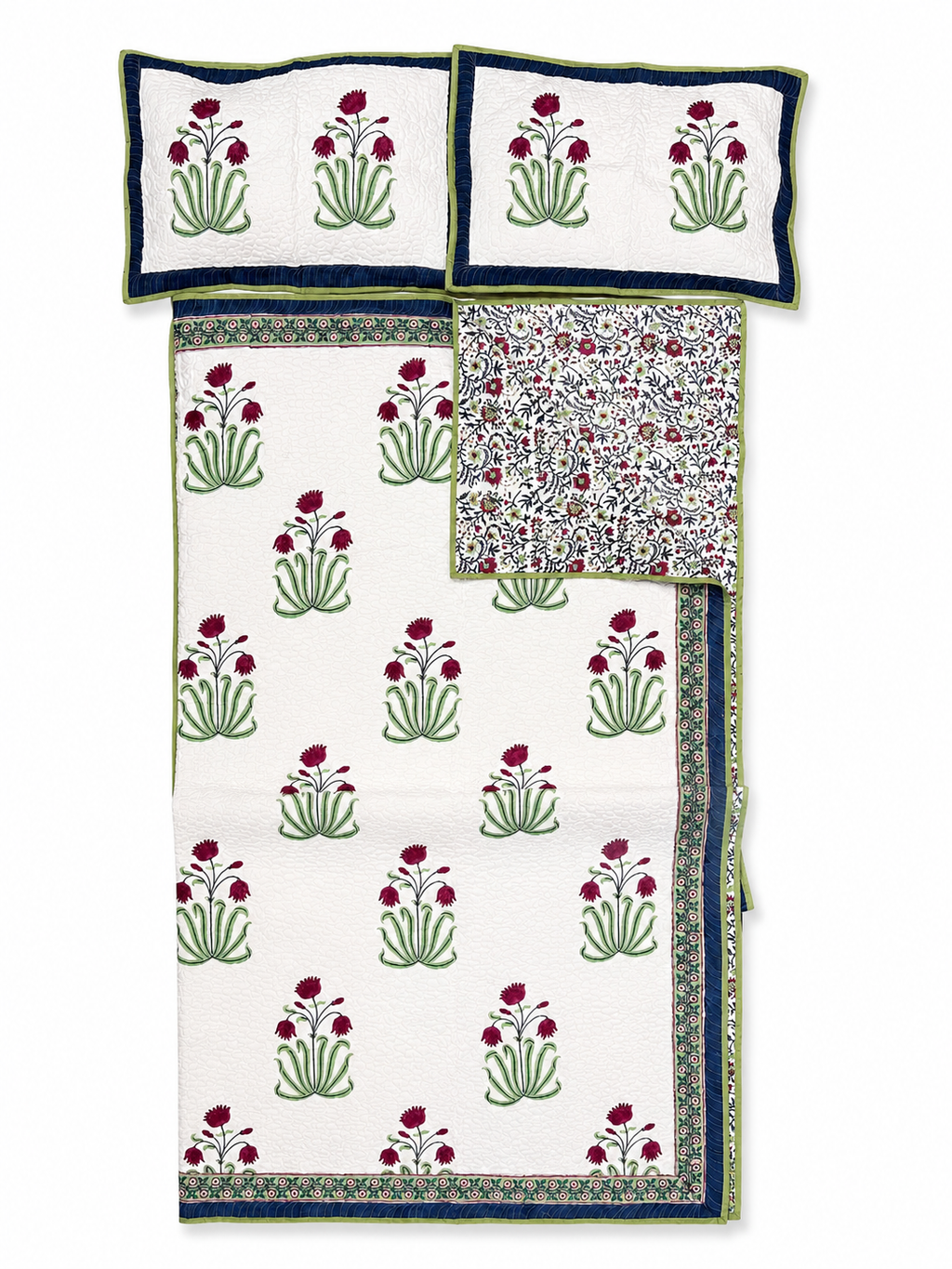 Red Tulip Hand Block Print Bed Cover - Sunesa