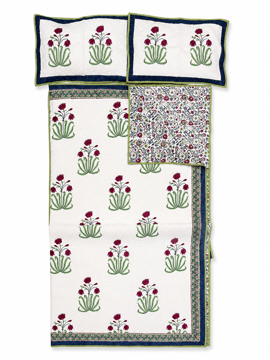 Red Tulip Hand Block Print Bed Cover