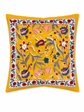Mustard Yellow Floral Hand Block Print Cushion Cover - Sunesa