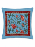 Blue Lotus Floral Hand Block Print Cushion Cover