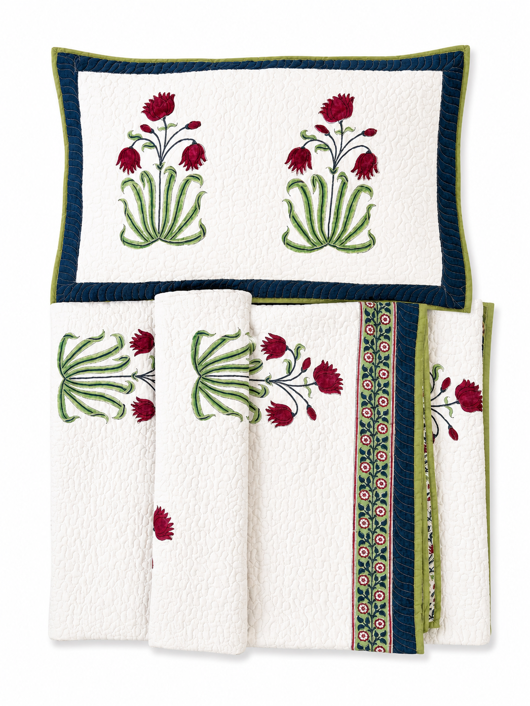 Red Tulip Hand Block Print Bed Cover