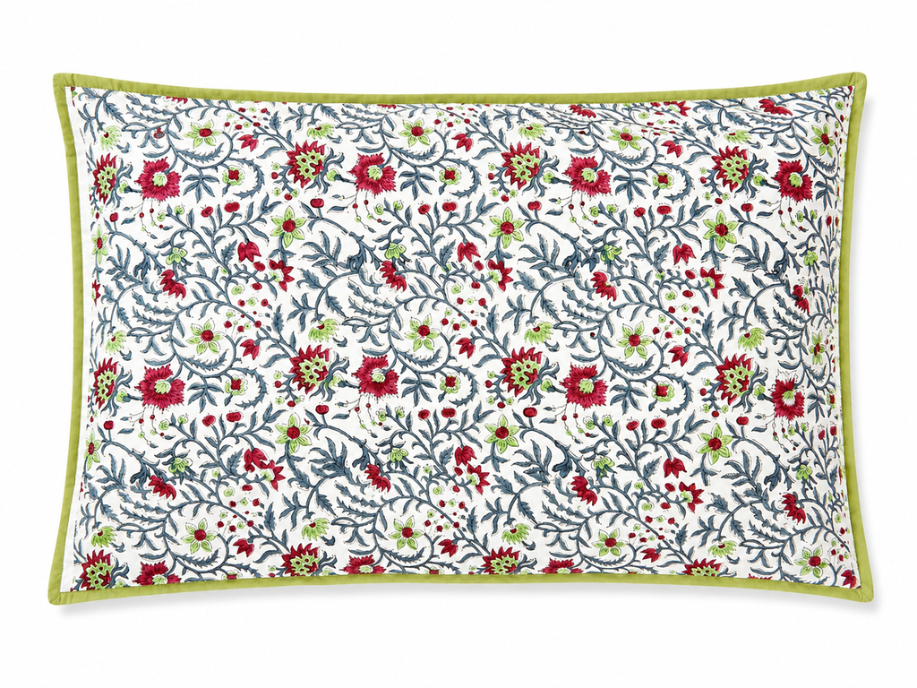 Red Tulip Hand Block Print Bed Cover - Sunesa