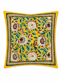 Bright Yellow Floral Hand Block Print Cushion Cover - Sunesa