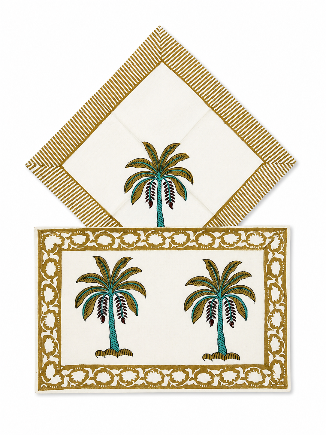 Tropical Trees Hand Block Print Table Set
