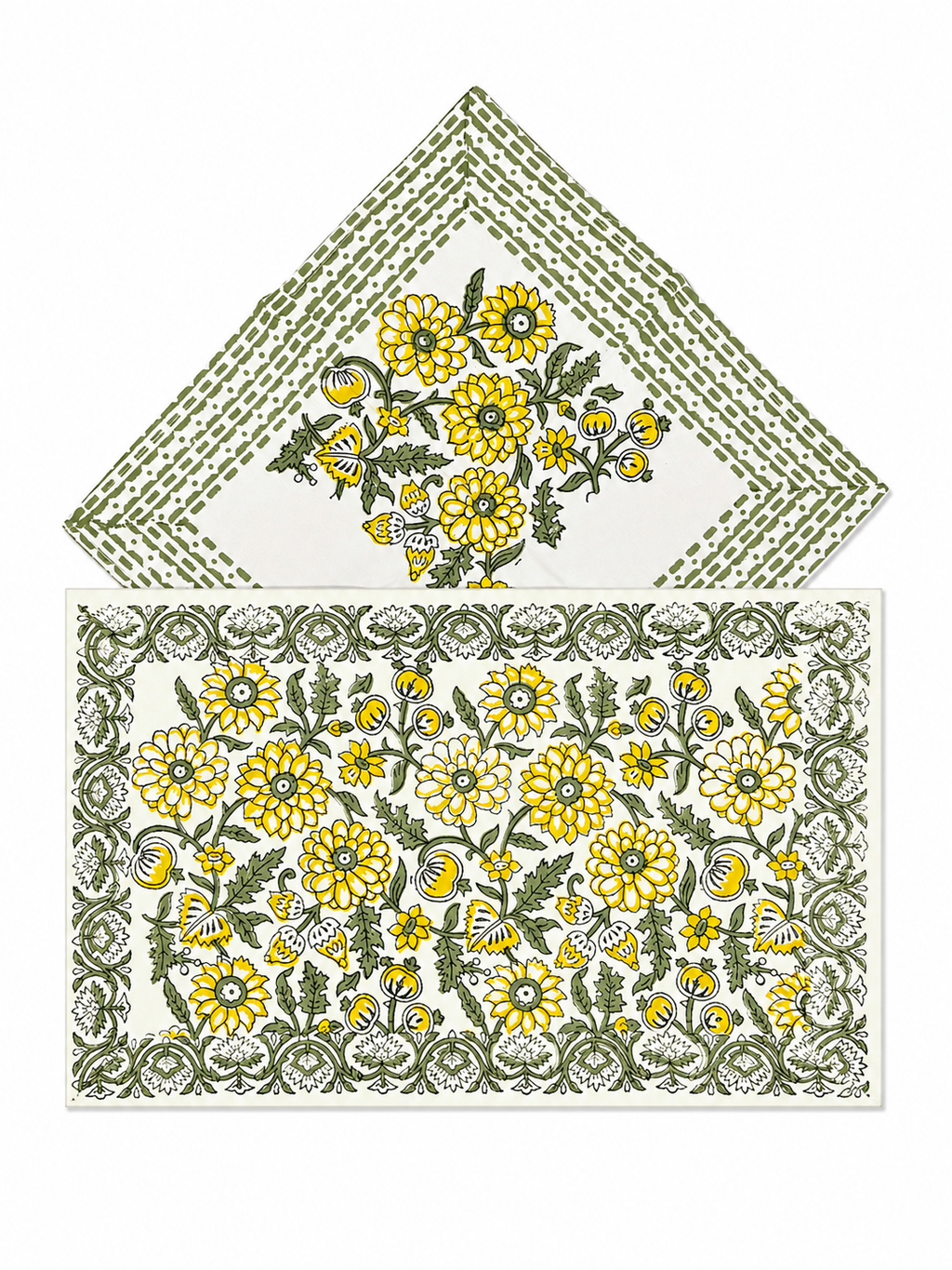 Yellow Floral Hand Block Print Table Set - Sunesa