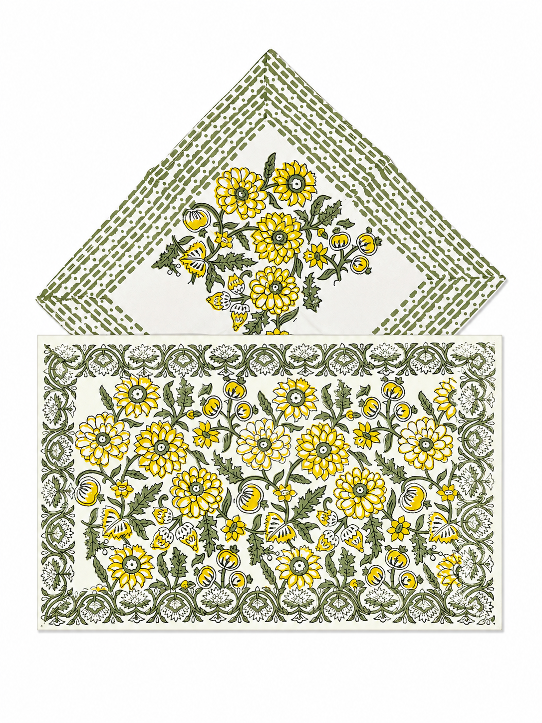 Yellow Floral Hand Block Print Table Set