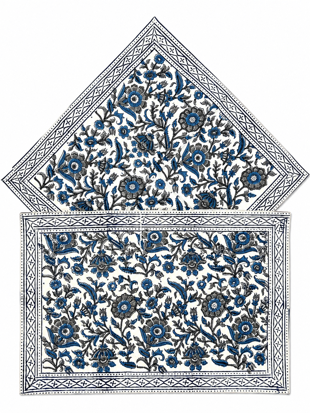 Blue Floral Hand Block Print Table Set