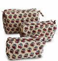 Cream Red Hand Block Print Quilted Cotton Pouch Set of 3