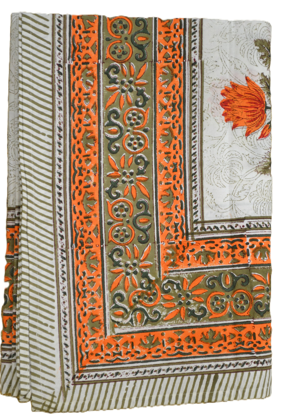 Orange bloom hand block print table cover 6 seater