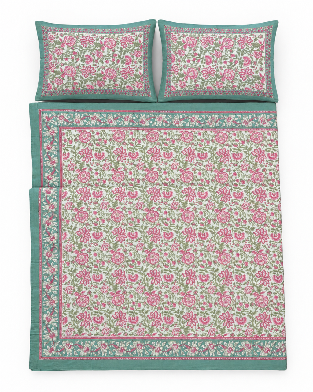 Pastel Pink Hand Block Print Bedsheet