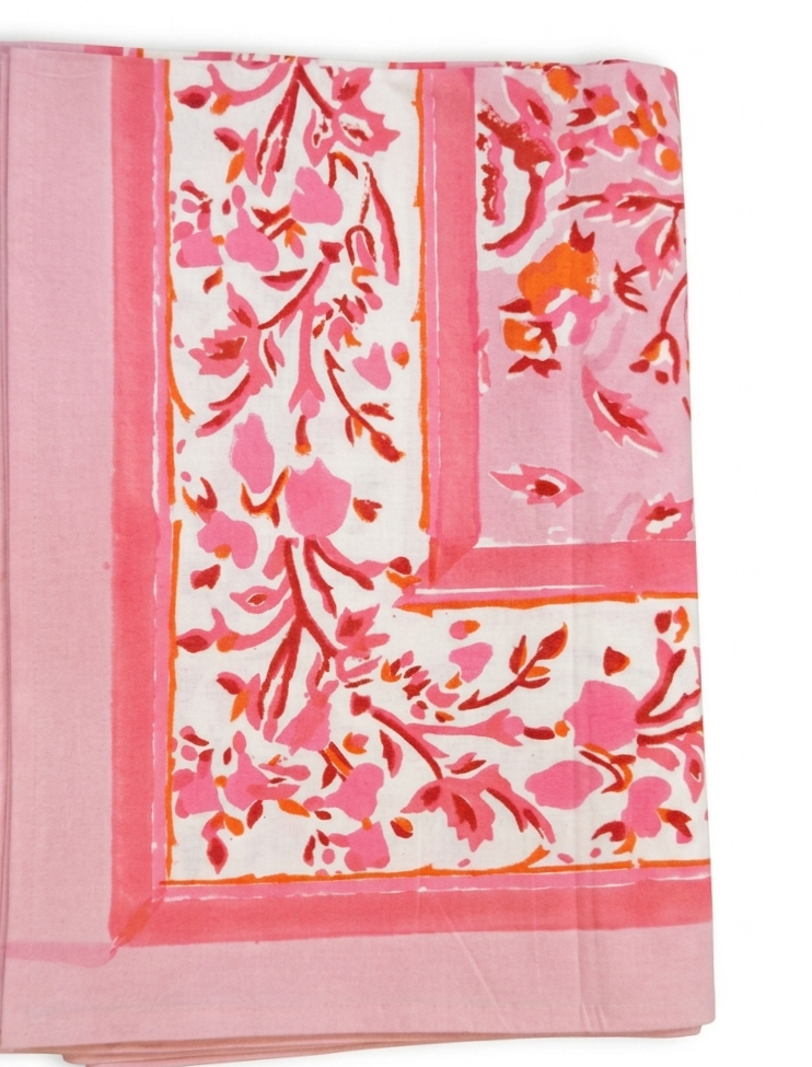 Rose blossom hand block print table cover 6 seater